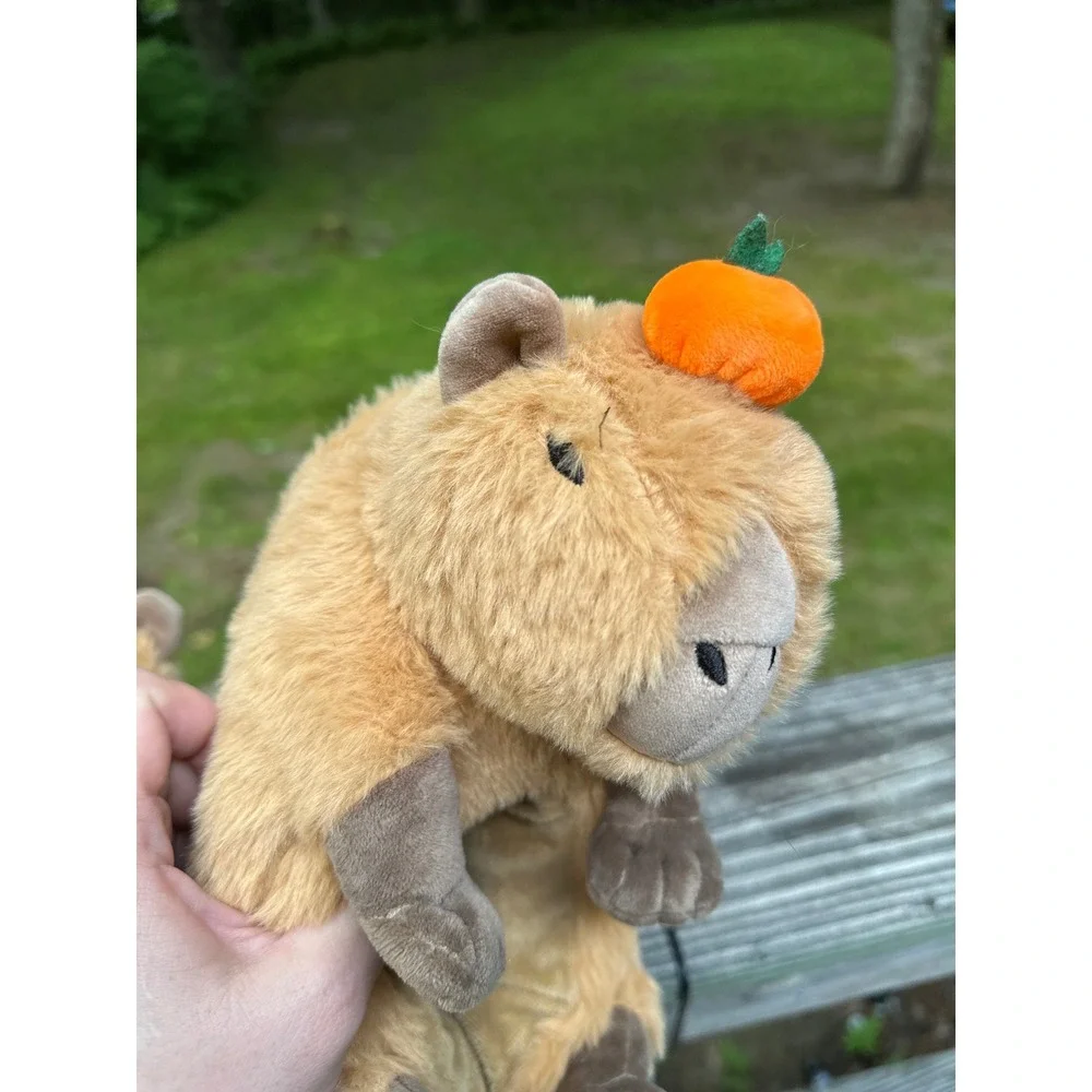 Oooh Geez Capybara Plush Slippers Tan Brown Orange Fruit Novelty House Shoes